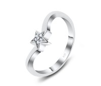 CZ Star On Curly Shaped Silver Ring NSR-890